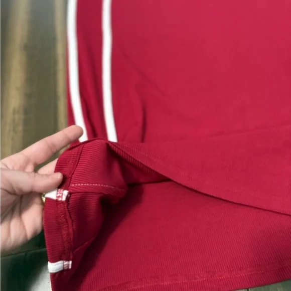 Y2K Sz S Red White Stripe Maxi Skirt Stretchy Bodycon Elastic Waist Fall Preppy - Picture 6 of 8